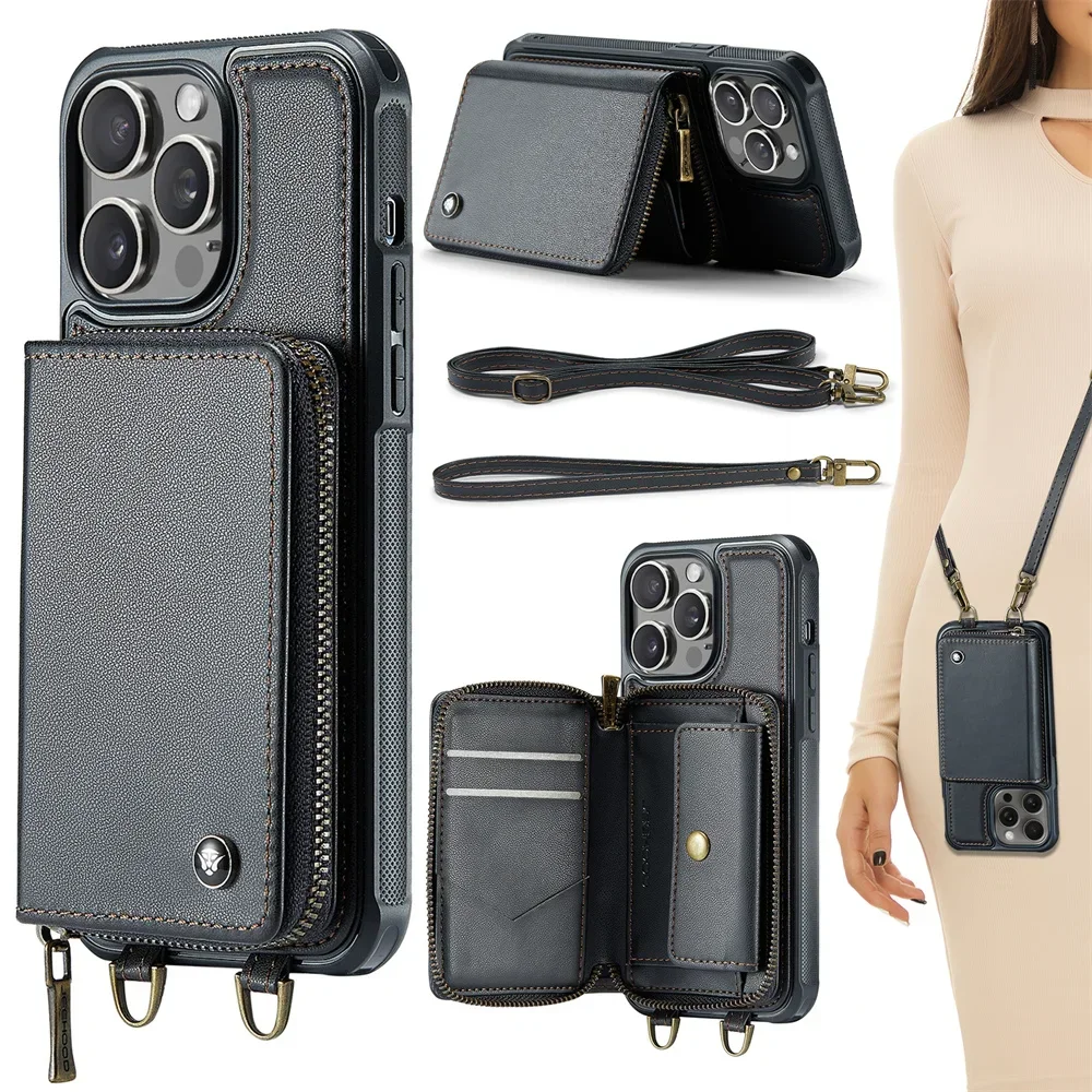 Leather Folio Wallet Case - เคสกระเป๋าสตางค์พร้อมช่องใส่บัตรสำหรับ iPhone 17 16 15 14