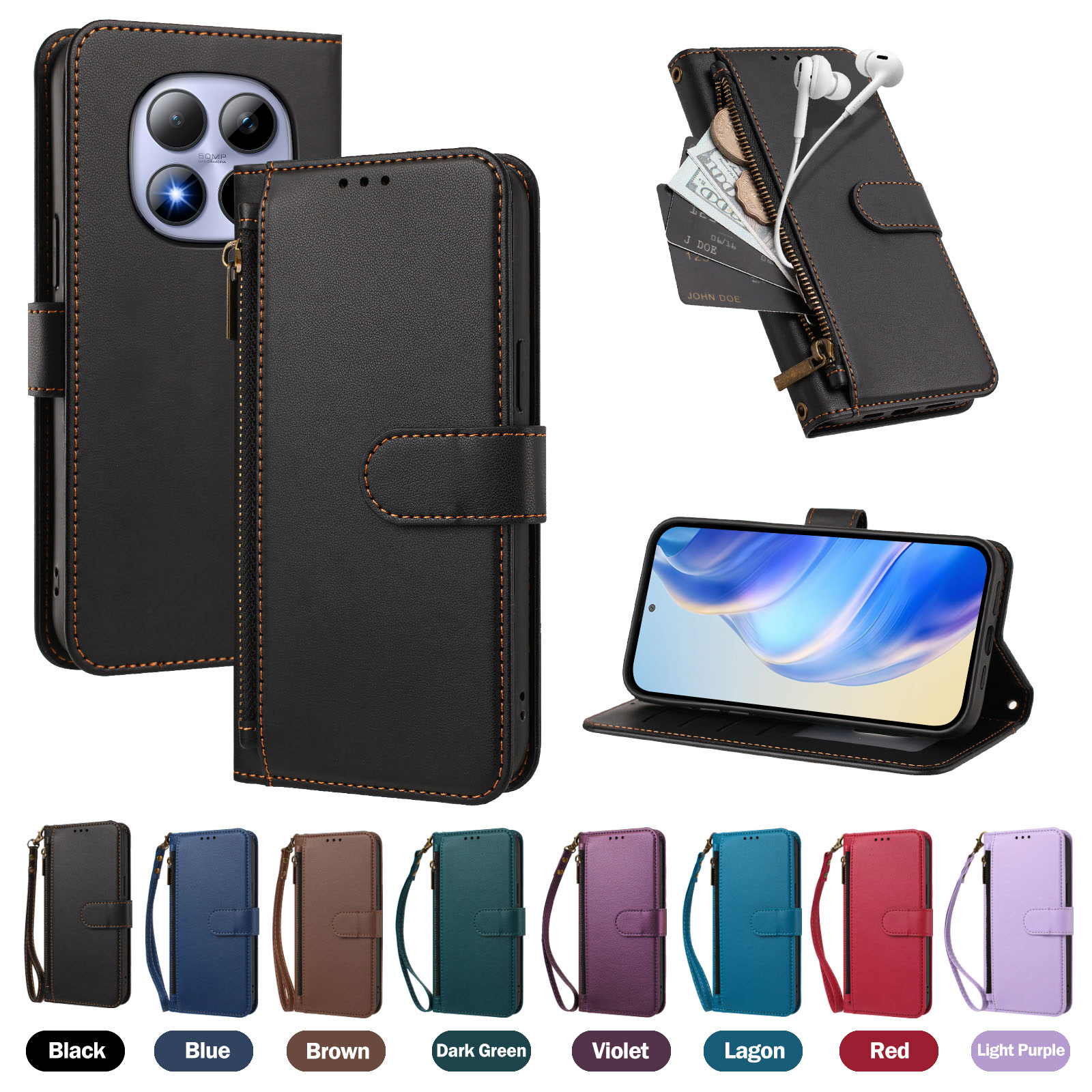 Leather Folio Wallet Case - เคสโทรศัพท์แบบพับได้พร้อมแม่เหล็กและหนังป้องกันสำหรับ Redmi Note 15 15 Pro