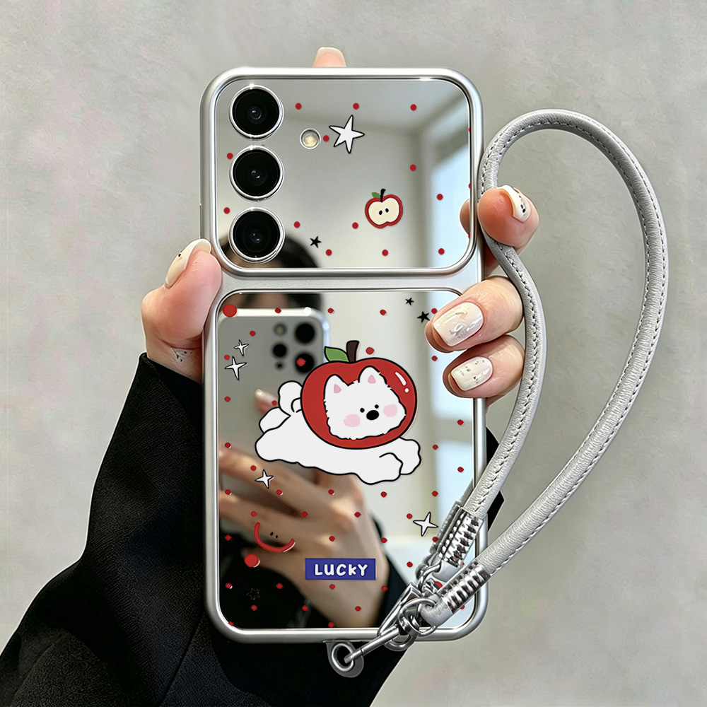 Phone Cases Samsung S24 - เคสโทรศัพท์ลายสุนัขน่ารักพร้อมกระจกแต่งหน้า สำหรับ Samsung A57 5G A56