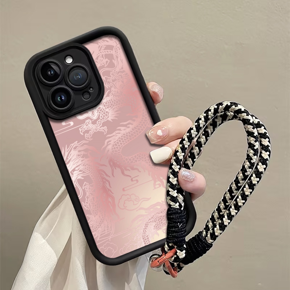 Phone Cases With Loop - เคสโทรศัพท์ลายมังกรสีขาวพาสเทล สายคล้องคอ สำหรับ iPhone 13 14