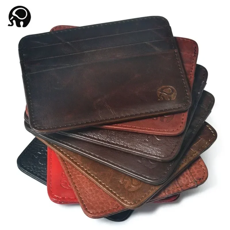 Slim Card Slot Case - ใหม่บางของแท้หนัง MINI กระเป๋าสตางค์ Slim Bank บัตรเครดิตผู้ชายธุรกิจขนาดเล็ก