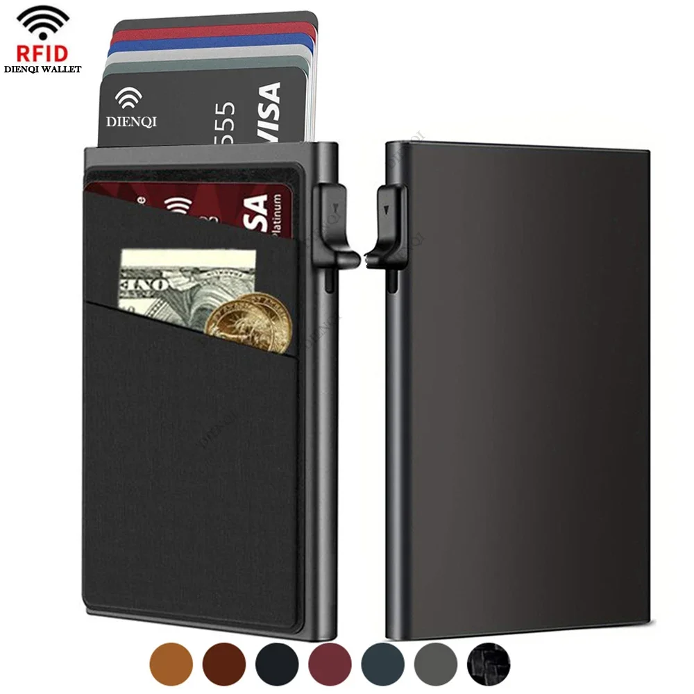 Card Holder Slim Case - RFID ธุรกิจผู้ถือบัตรเครดิตกระเป๋าสตางค์ผู้ชายบางบางโลหะผู้ถือบัตรกรณีป้องกันการโจรกรรมธนาคารเยี่ยมชมกระเป๋าเก็บบัตรปอร์เต้-คาร์เต้