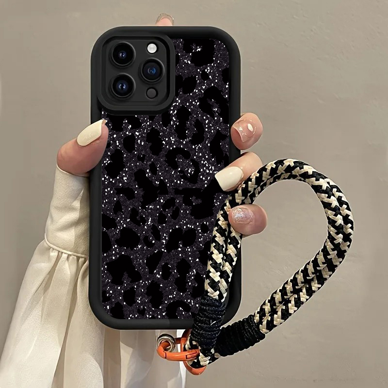 Phone Cases With Loop - เคสโทรศัพท์แบบสายคล้องลายเสือดาวดำสำหรับ Samsung Galaxy Note 20 S23