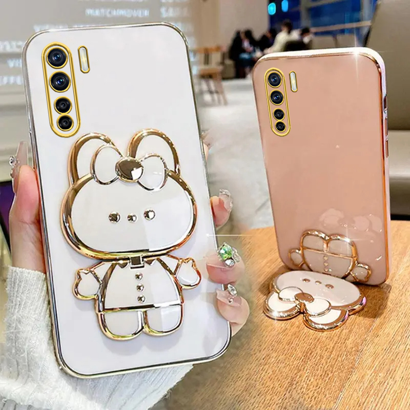 Phone Cases Vogue - 91 กระจกแต่งหน้ากระต่ายน่ารักผู้ถือโทรศัพท์สําหรับ OPPO A91 Oppo A91