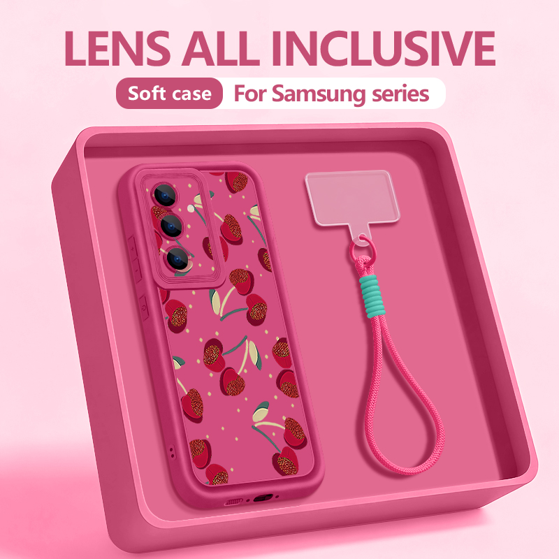 Phone Cases With Loop - เคสโทรศัพท์ลายเชอร์รี่เล็กพร้อมสายคล้อง สำหรับ Samsung Galaxy S26 S25
