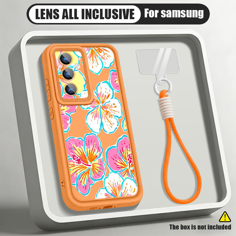 Phone Cases Galaxy A17 - เคสโทรศัพท์ลายดอกไม้พร้อมสายคล้อง สำหรับ Samsung Galaxy S26 S24