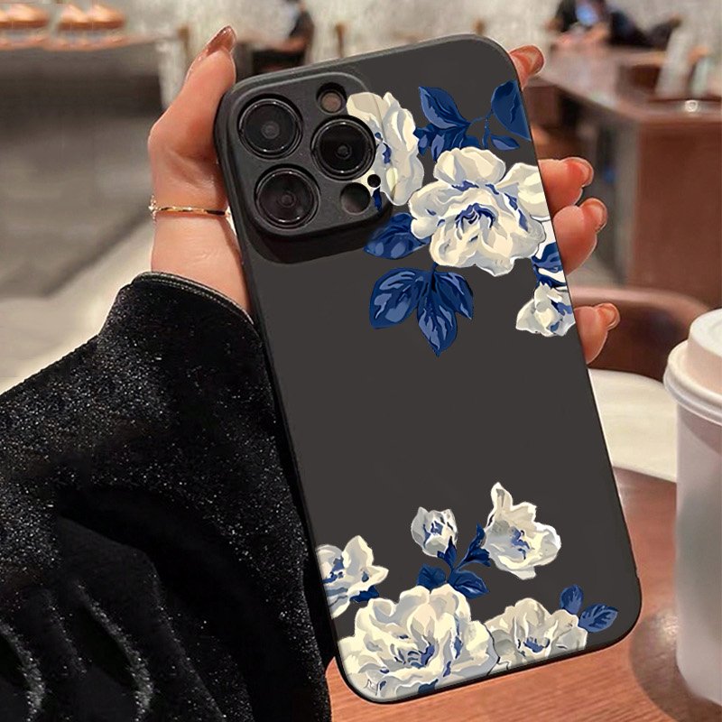 Phone Cases Galaxy A17 - เคสโทรศัพท์ลายดอกไม้สีน้ำเงินและสีขาว สำหรับ Samsung Galaxy S25 FE