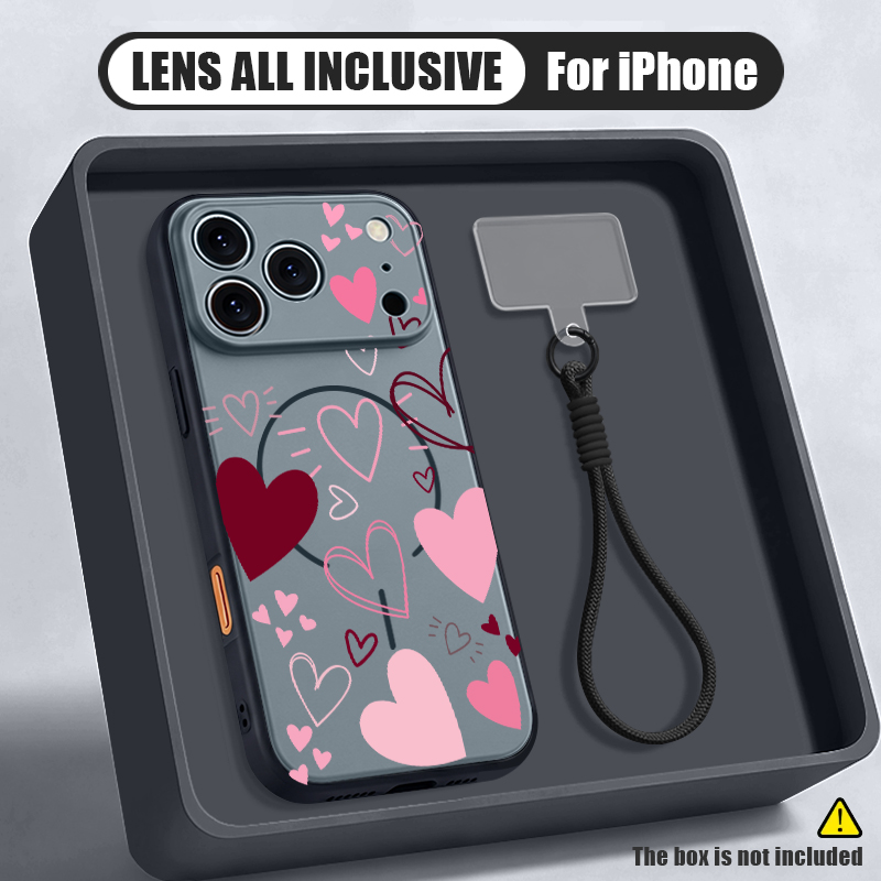 Phone Cases With Loop - เคสโทรศัพท์แม่เหล็กลายหัวใจ สำหรับ iPhone 18 17 16