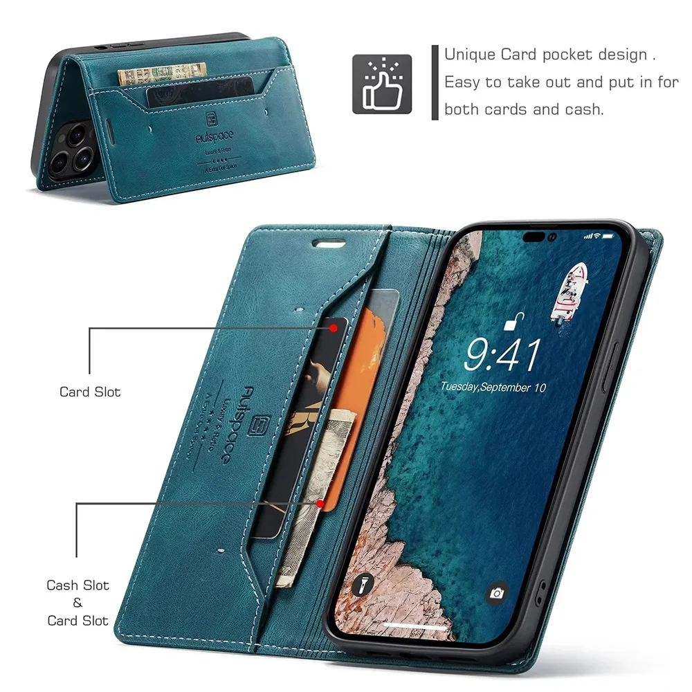 สําหรับIPhone 16 15 14 13 12 1 - Leather Folio Wallet Case บทวิจารณ์และราคา