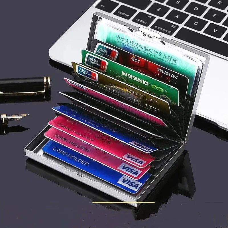 10 ช่องสแตนเลสผู้ถือบัตรเครดิต - Slim Card Slot Case บทวิจารณ์และราคา